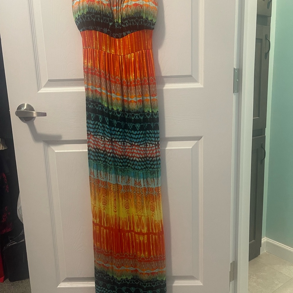 NWT Ladies New Directions sleeveless bright multi color maxi dress